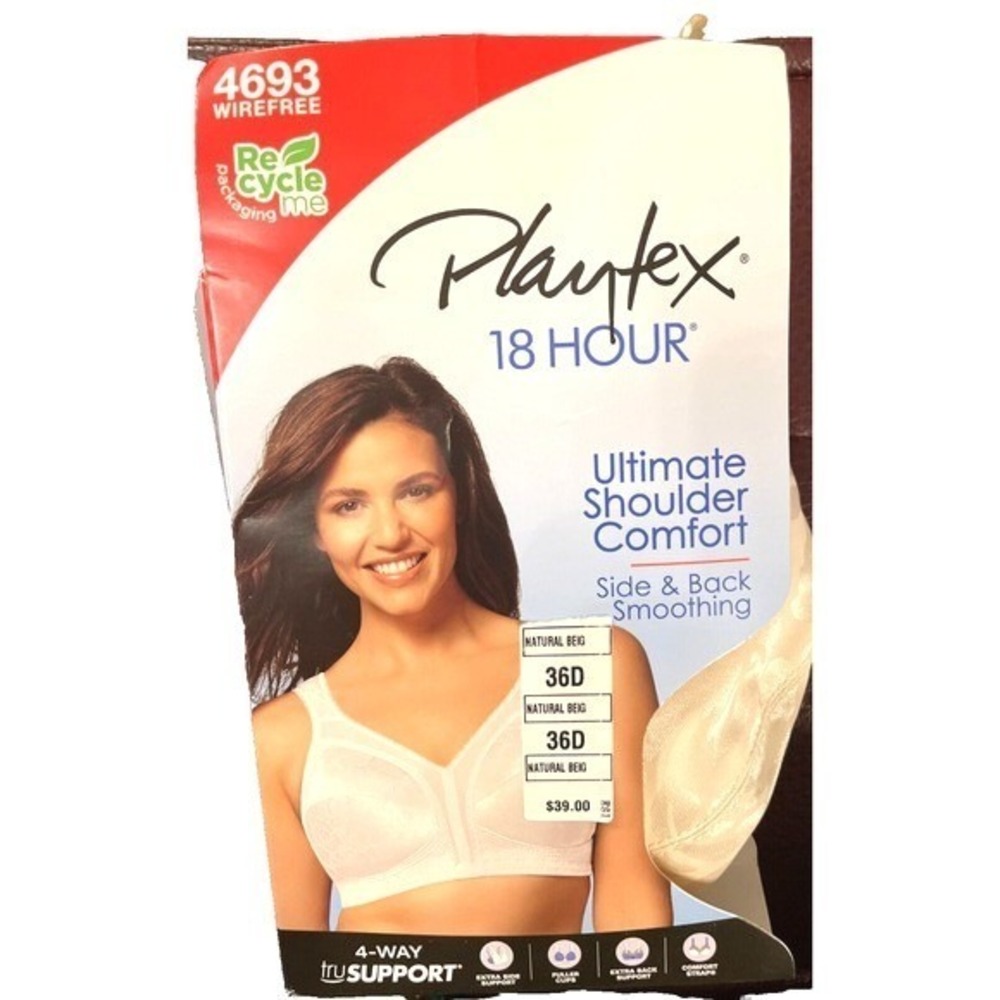 Platex 18 hour bra 36D ultimate shoulder comfort 4693 wire free Nat beige